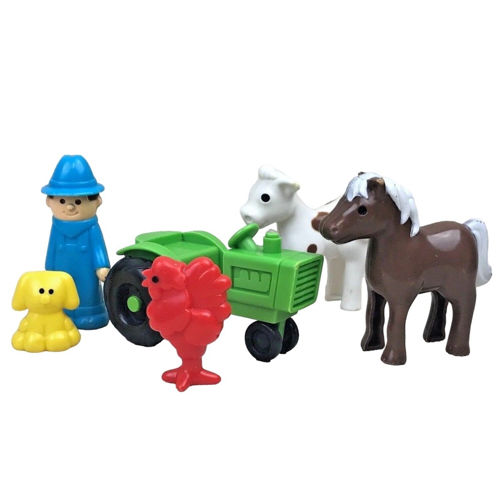 Vintage Durham Farm 6 Toy Lot 1984 Tractor Farmer Dog Horse Cow Chicken‎ Plastic
